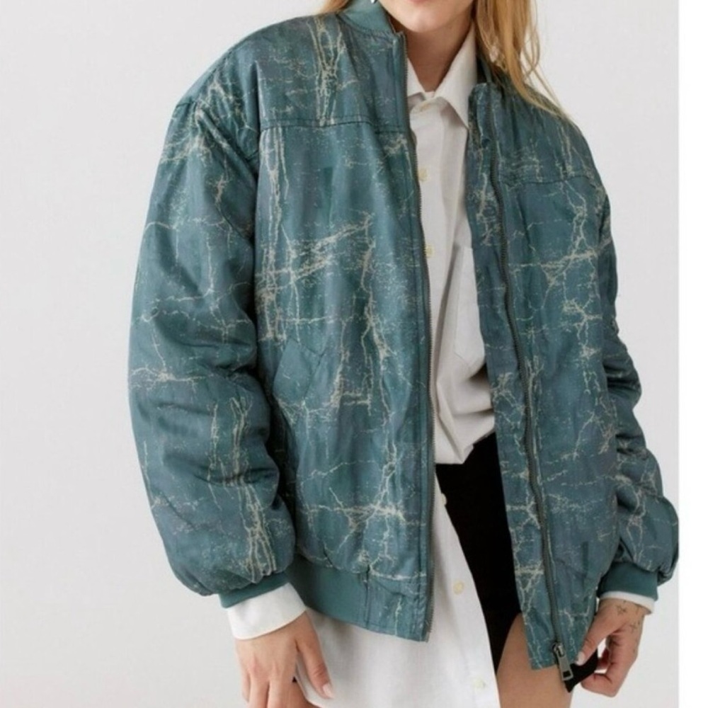 BDG Teal Marble Bomber Jacket